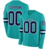 Custom Aqua Navy-White Long Sleeve Authentic Football Jersey