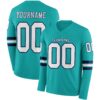 Custom Aqua White-Navy Long Sleeve Authentic Football Jersey