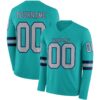 Custom Aqua Gray-Navy Long Sleeve Authentic Football Jersey
