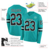 Custom Aqua Black-White Long Sleeve Authentic Football Jersey