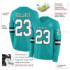 Custom Aqua White-Black Long Sleeve Authentic Football Jersey