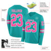 Custom Aqua Pink-White Long Sleeve Authentic Football Jersey