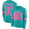 Custom Aqua Pink-White Long Sleeve Authentic Football Jersey