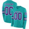 Custom Aqua Purple-White Long Sleeve Authentic Football Jersey