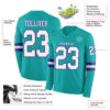 Custom Aqua White-Purple Long Sleeve Authentic Football Jersey