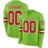 Custom Neon Green Red-White Long Sleeve Authentic Football Jersey