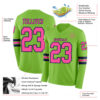 Custom Neon Green Pink-Navy Long Sleeve Authentic Football Jersey