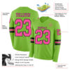 Custom Neon Green Pink-Black Long Sleeve Authentic Football Jersey