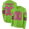 Custom Neon Green Pink-Black Long Sleeve Authentic Football Jersey