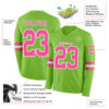 Custom Neon Green Pink-White Long Sleeve Authentic Football Jersey