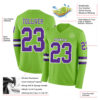 Custom Neon Green Purple-White Long Sleeve Authentic Football Jersey