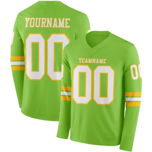 LongSleeve0891 Custom Neon Green White-Gold Long Sleeve Authentic Football Jersey