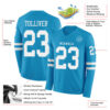 Custom Panther Blue White Long Sleeve Authentic Football Jersey