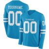Custom Panther Blue White Long Sleeve Authentic Football Jersey