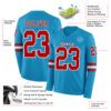Custom Panther Blue Red-White Long Sleeve Authentic Football Jersey