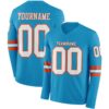 Custom Panther Blue White-Orange Long Sleeve Authentic Football Jersey