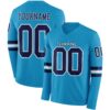 Custom Panther Blue Navy-White Long Sleeve Authentic Football Jersey