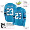 Custom Panther Blue White-Navy Long Sleeve Authentic Football Jersey