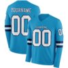 Custom Panther Blue White-Navy Long Sleeve Authentic Football Jersey