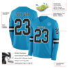 Custom Panther Blue Black-White Long Sleeve Authentic Football Jersey