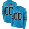 Custom Panther Blue Black-White Long Sleeve Authentic Football Jersey