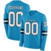 Custom Panther Blue White-Black Long Sleeve Authentic Football Jersey