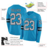 Custom Panther Blue Gray-Black Long Sleeve Authentic Football Jersey
