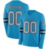 Custom Panther Blue Gray-Black Long Sleeve Authentic Football Jersey