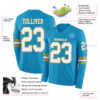 Custom Panther Blue White-Old Gold Long Sleeve Authentic Football Jersey