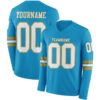 Custom Panther Blue White-Old Gold Long Sleeve Authentic Football Jersey