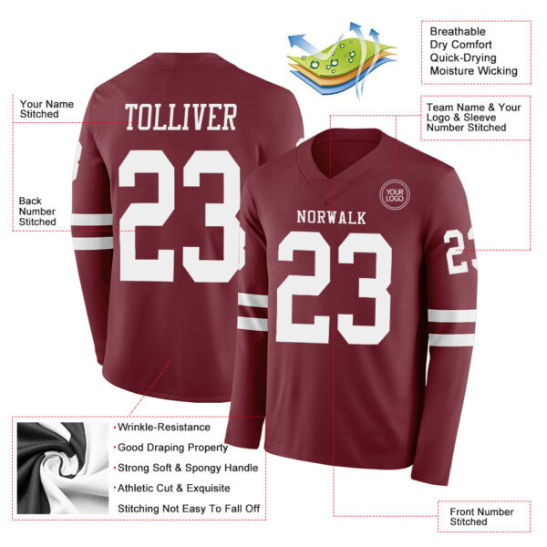 Custom Burgundy White Long Sleeve Authentic Football Jersey