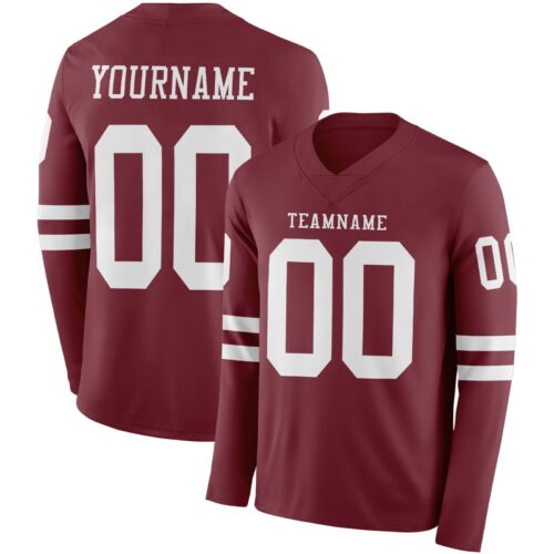 LongSleeve0903 Custom Burgundy White Long Sleeve Authentic Football Jersey