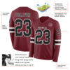 Custom Burgundy Black-White Long Sleeve Authentic Football Jersey