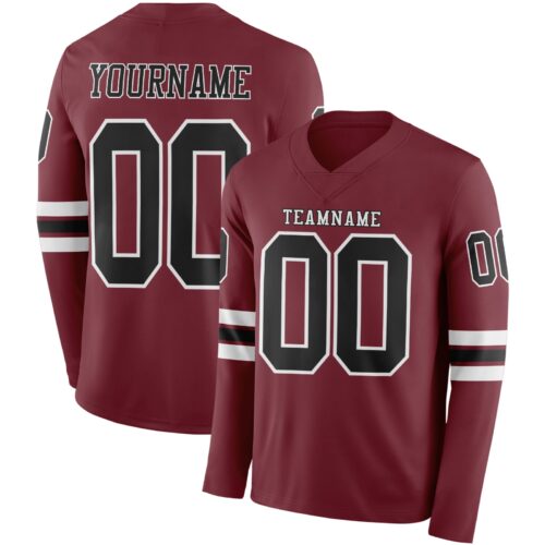 LongSleeve0906 Custom Burgundy Black-White Long Sleeve Authentic Football Jersey
