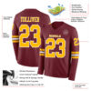 Custom Burgundy Gold-White Long Sleeve Authentic Football Jersey
