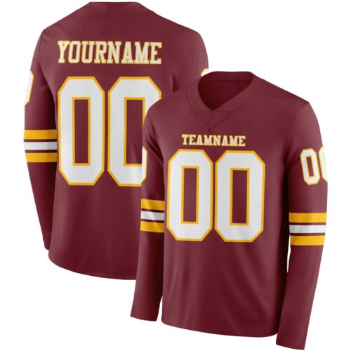 LongSleeve0909 Custom Burgundy White-Gold Long Sleeve Authentic Football Jersey