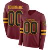 Custom Burgundy Black-Gold Long Sleeve Authentic Football Jersey