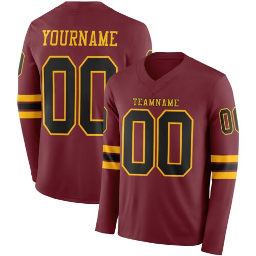LongSleeve0910 Custom Burgundy Black-Gold Long Sleeve Authentic Football Jersey