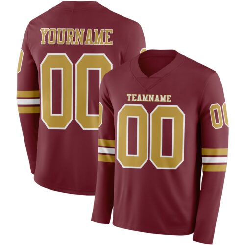 LongSleeve0912 Custom Burgundy Old Gold-White Long Sleeve Authentic Football Jersey