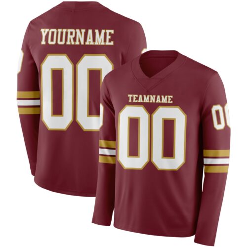 LongSleeve0913 Custom Burgundy White-Old Gold Long Sleeve Authentic Football Jersey