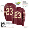 Custom Burgundy Cream Long Sleeve Authentic Football Jersey