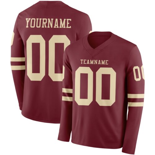 LongSleeve0916 Custom Burgundy Cream Long Sleeve Authentic Football Jersey