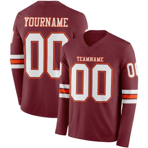 LongSleeve0918 Custom Burgundy White-Orange Long Sleeve Authentic Football Jersey