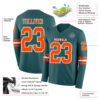 Custom Midnight Green Orange-White Long Sleeve Authentic Football Jersey