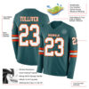 Custom Midnight Green White-Orange Long Sleeve Authentic Football Jersey