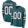 Custom Midnight Green White-Navy-White Long Sleeve Authentic Football Jersey