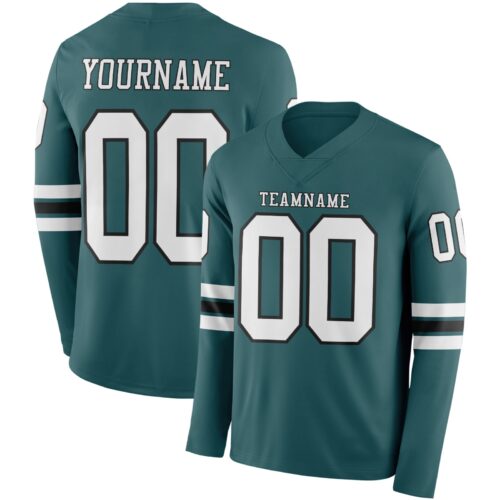 Custom Midnight Green White-Black Long Sleeve Authentic Football Jersey