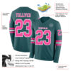 Custom Midnight Green Pink-White Long Sleeve Authentic Football Jersey