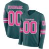 Custom Midnight Green Pink-White Long Sleeve Authentic Football Jersey
