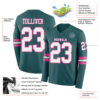 Custom Midnight Green White-Pink Long Sleeve Authentic Football Jersey